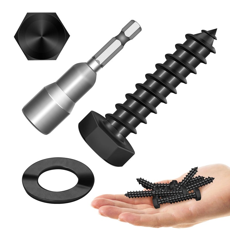 MYWISH (10Sets) 3/8" x 1-1/2" Hex Head Lag Bolts, Heavy Duty Lag Screws with Washers, 304 Stainless Steel Bolts 18-8, Lag Screws Wood Screws, Partial Thread Black Oxide, 3/8 Bolt - Image 1
